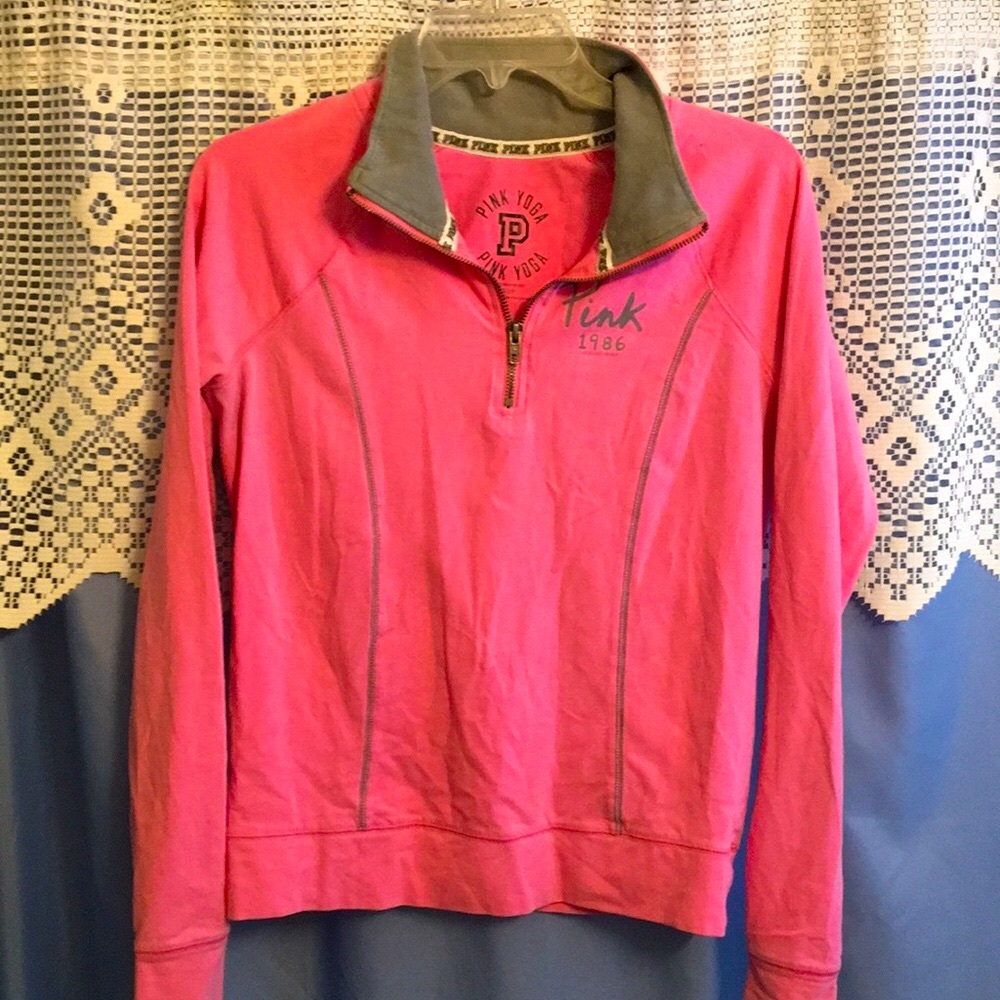 Victoria's Secret Pink and Gray Quarter-Zip Sweatshirt